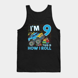 9th Birthday Monster Truck Party Gift 9 Year Old Boy Tank Top